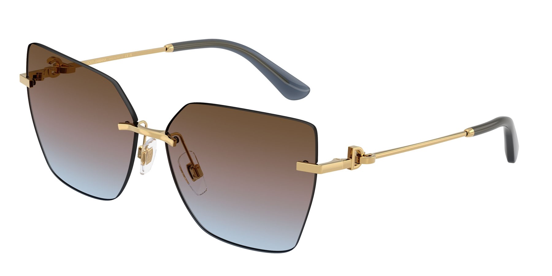 Occhiali da sole Dolce & Gabbana DG 2321 (02/48) colore oro forma cat eye lenti azzurro sfumato rosa sfumato marrone