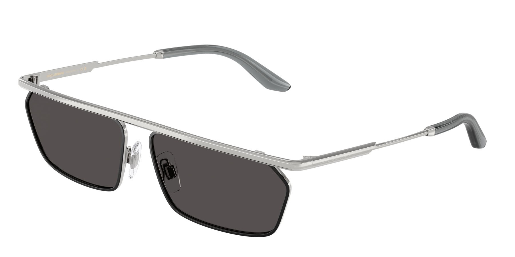 Occhiali da sole Dolce & Gabbana DG 2327 (132487) colore argento/nero opaco forma rettangolare lenti grigio scuro