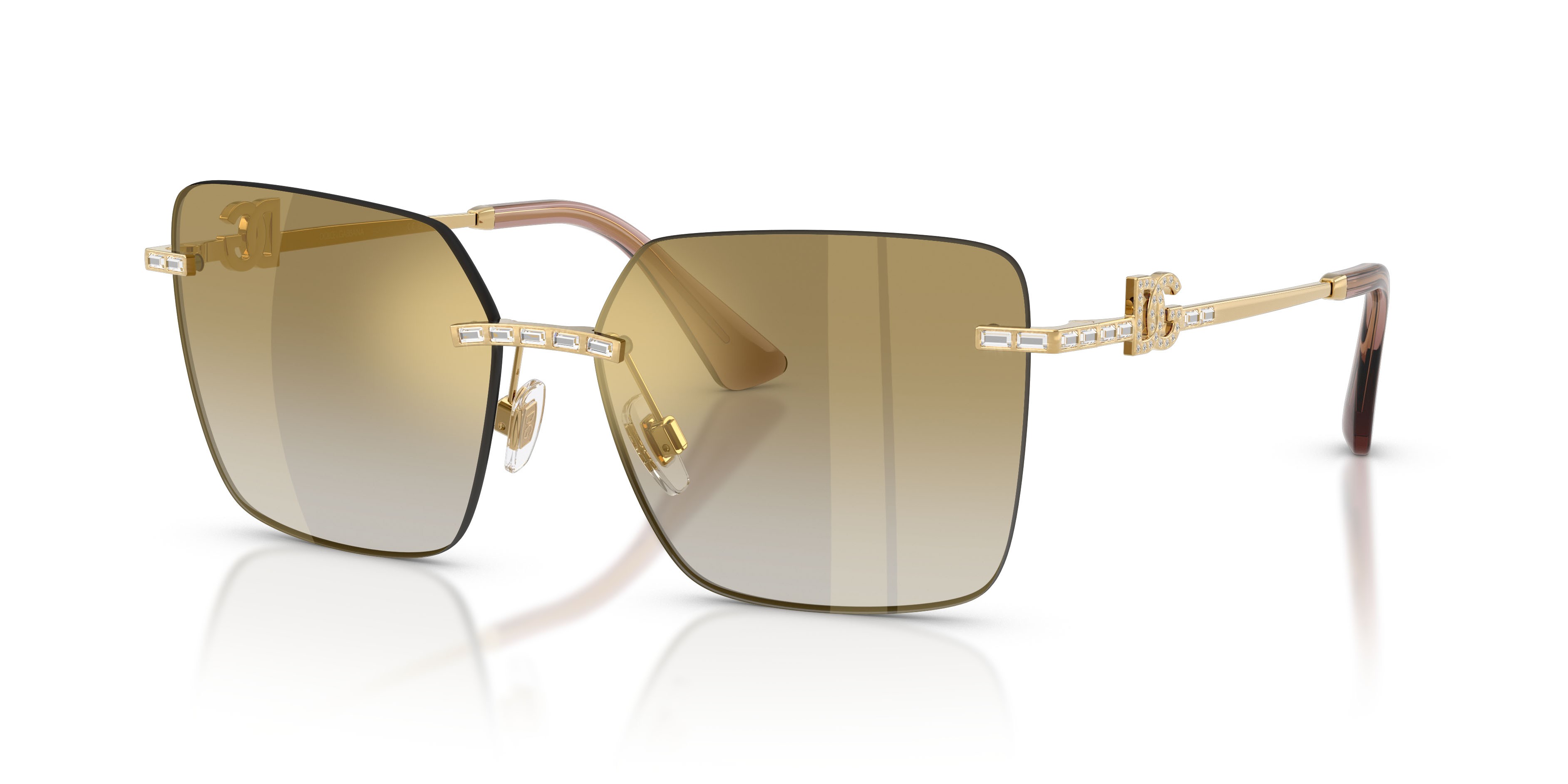 Sunglasses Dolce & Gabbana DG 2332B (02/6E) color oro shape square lenses grad light brown mirror gold