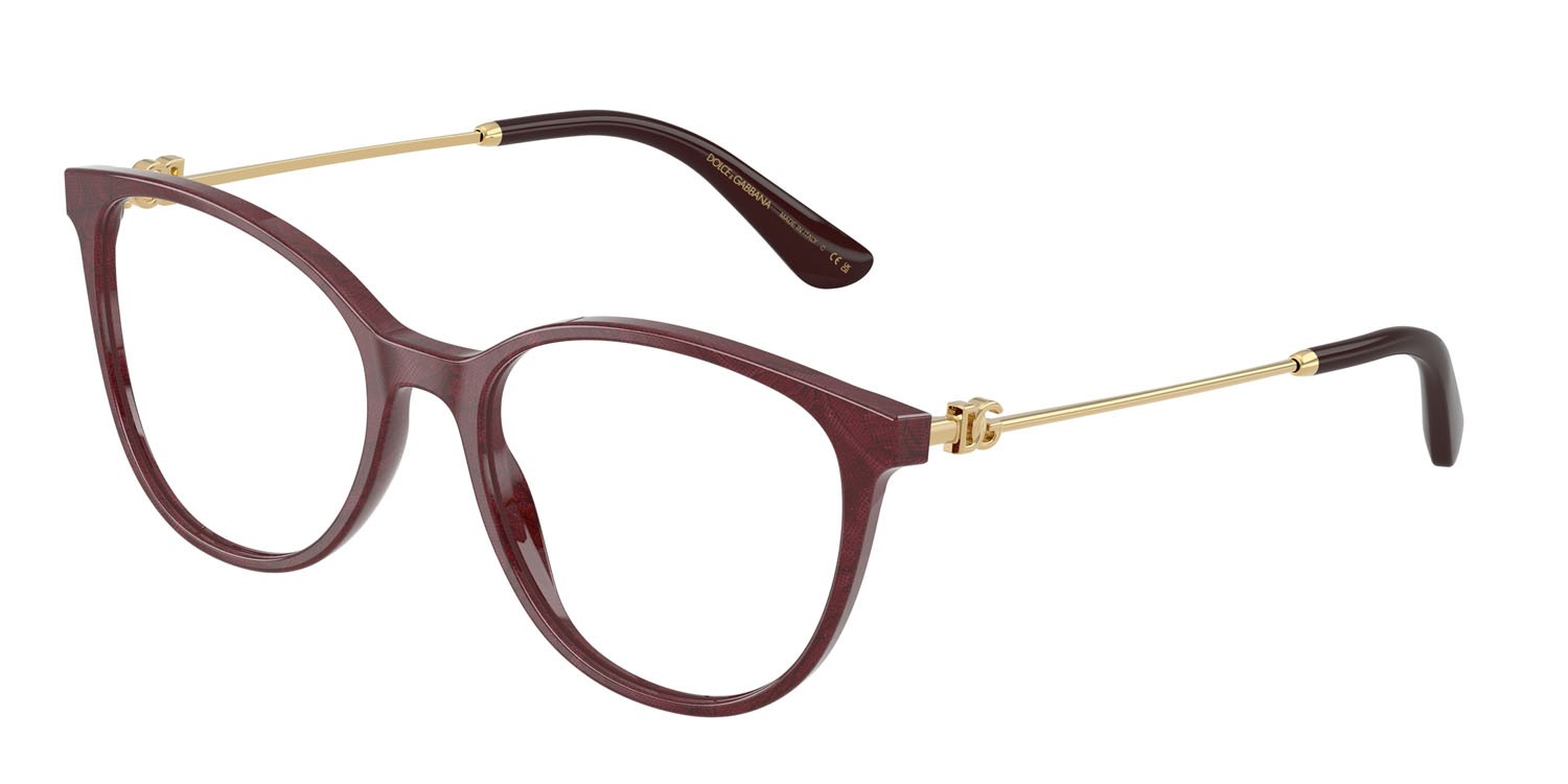 Eyeglasses Dolce & Gabbana DG 3363 (3442) color pizzo bordeaux shape butterfly lenses lente demo