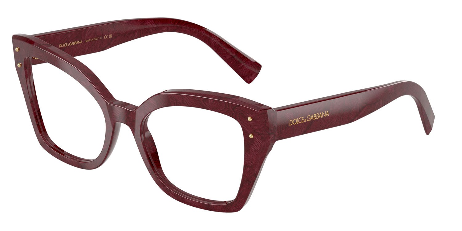 Eyeglasses Dolce & Gabbana DG 3386 (3442) color bordeaux pizzo shape butterfly lenses lente demo