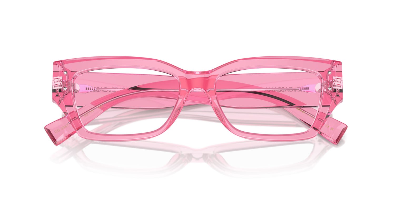 Brillen Dolce & Gabbana DG 3387 (3148) farbe rosa trasparente form rechteckig gläser lente demo