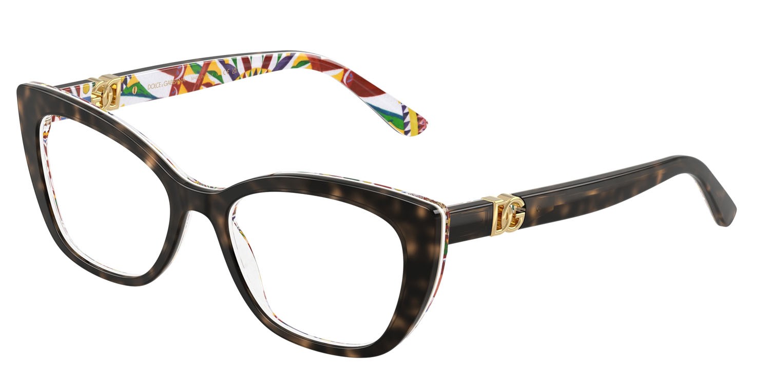 Eyeglasses Dolce & Gabbana DG 3398 (3217) color havana su stampa carretto shape cat eye lenses lente demo