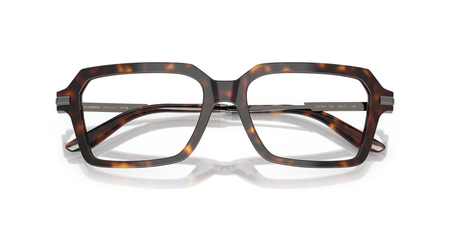 Brillen Dolce & Gabbana DG 3401 (502) farbe havana form rechteckig gläser lente demo