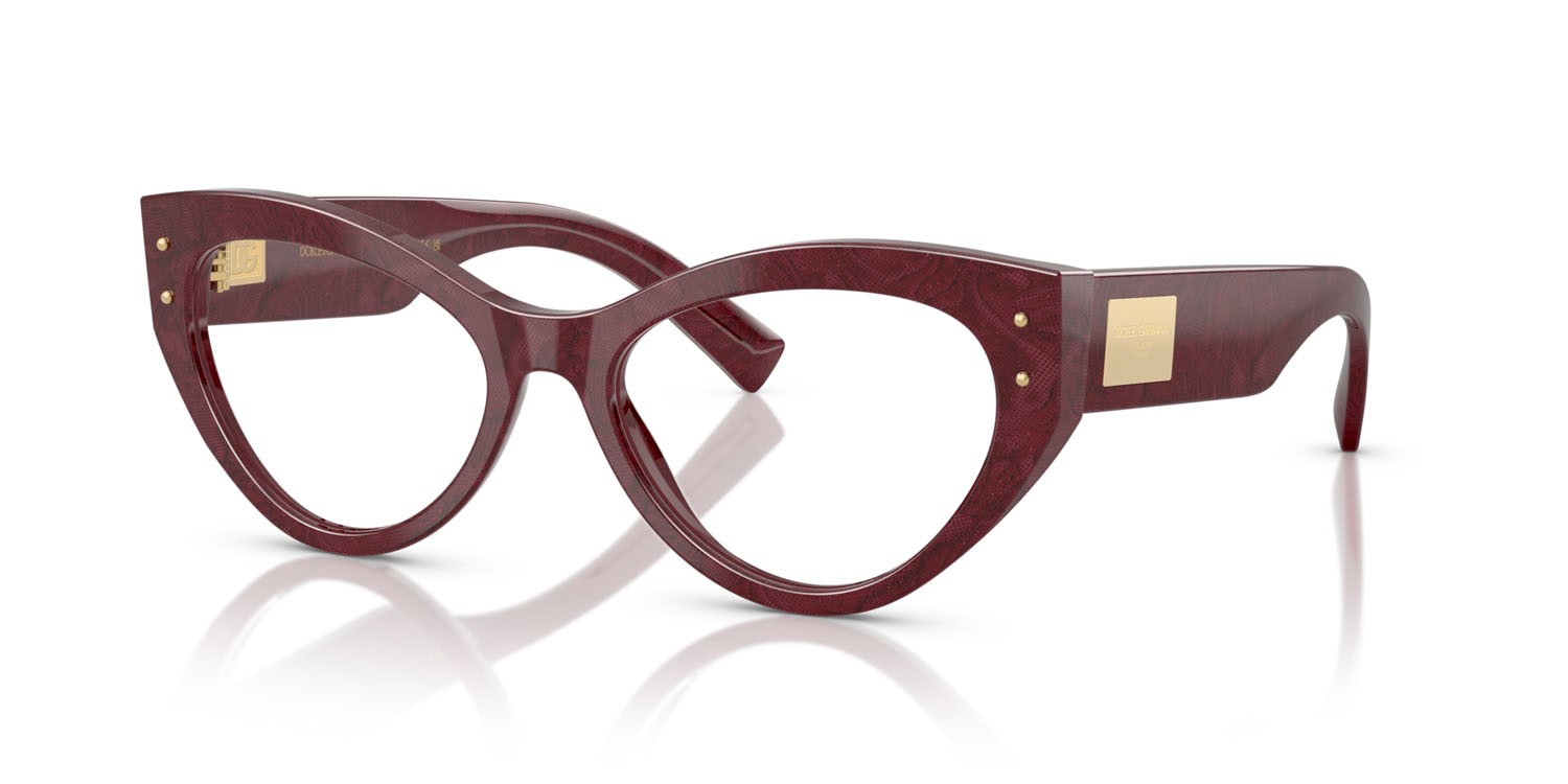 Occhiali da vista Dolce & Gabbana DG 3403 (3442) colore bordeaux pizzo forma cat eye lenti lente demo