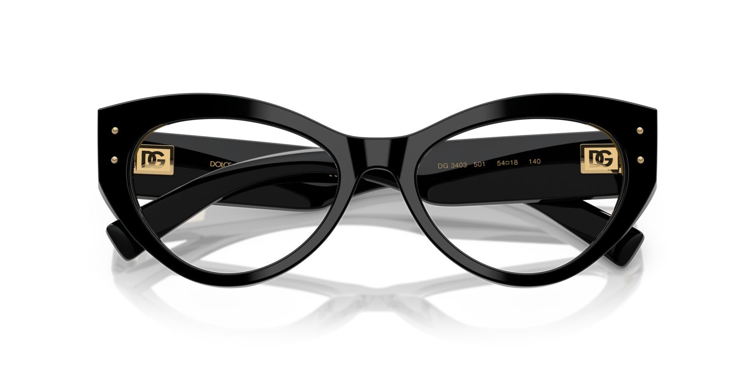 Occhiali da vista Dolce & Gabbana DG 3403 (501) colore nero forma cat eye lenti lente demo
