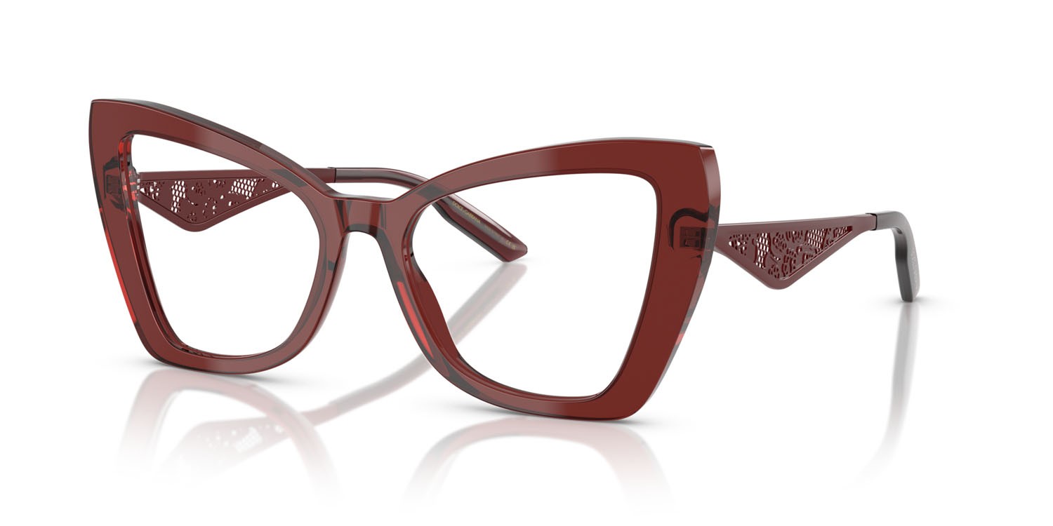 Brillen Dolce & Gabbana DG 3409 (3045) farbe bordeaux trasparente form cat-eye gläser lente demo