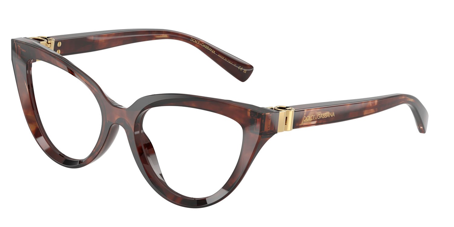 Eyeglasses Dolce & Gabbana DG 3414 (3222) color havana rosso scuro shape cat eye lenses lente demo