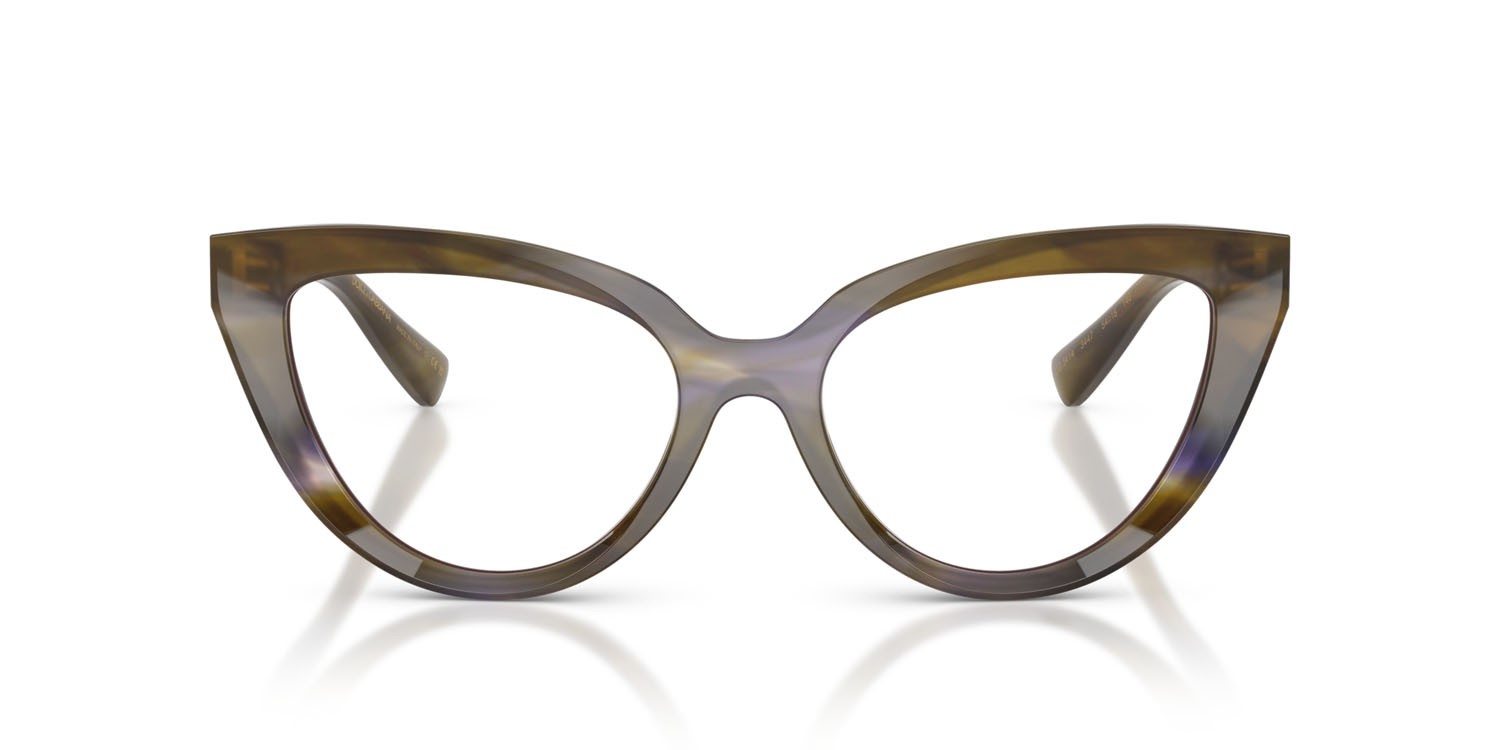 Occhiali da vista Dolce & Gabbana DG 3414 (3447) colore verde oliva striato forma cat eye lenti lente demo