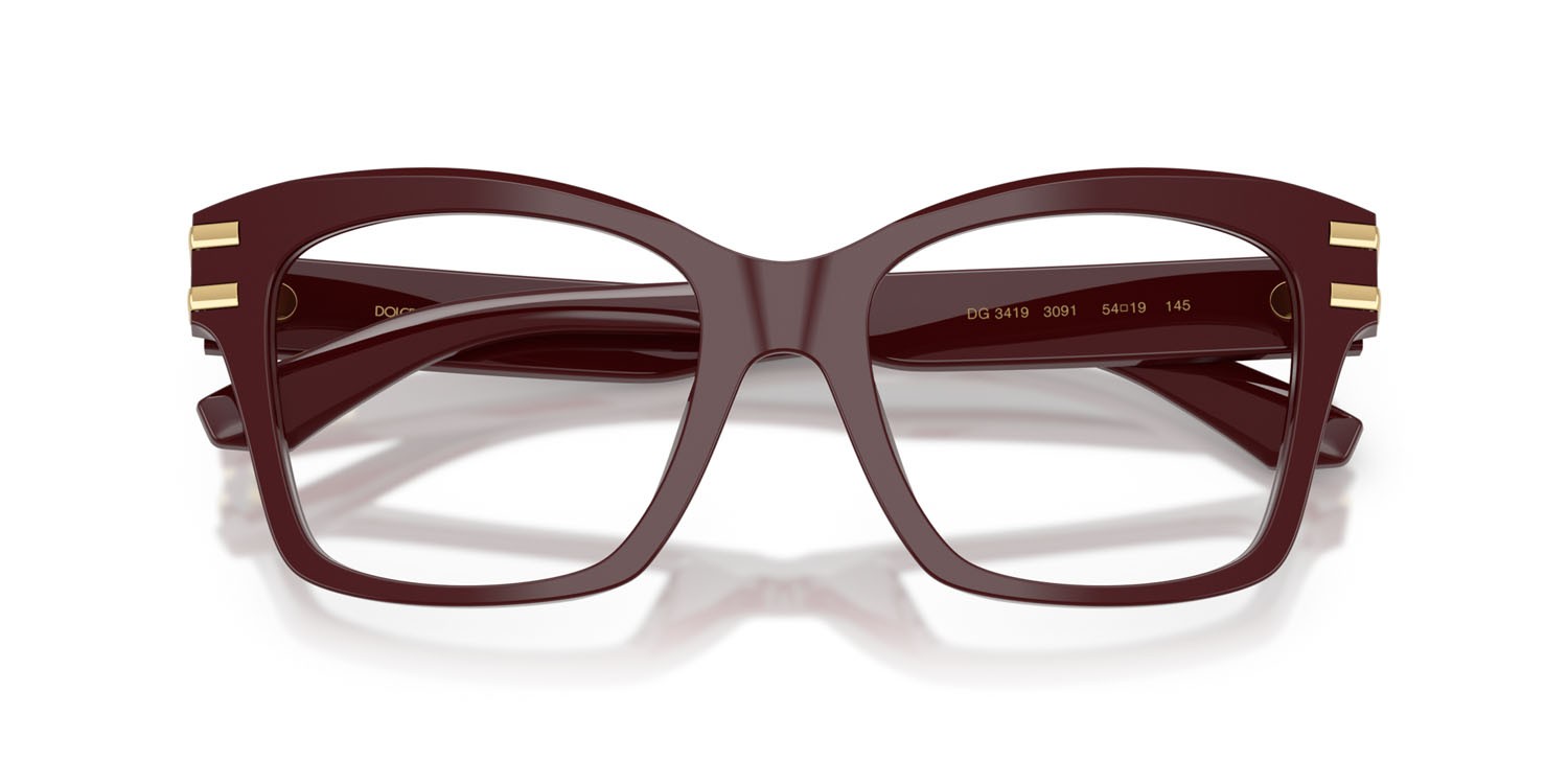 Occhiali da vista Dolce & Gabbana DG 3419 (3091) colore bordeaux forma quadrato lenti lente demo