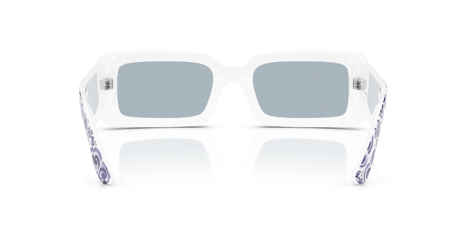 Sunglasses Dolce & Gabbana DG 4416 (345155) color maiolica blu su bianco shape rectangle lenses azzurro specchiato argento