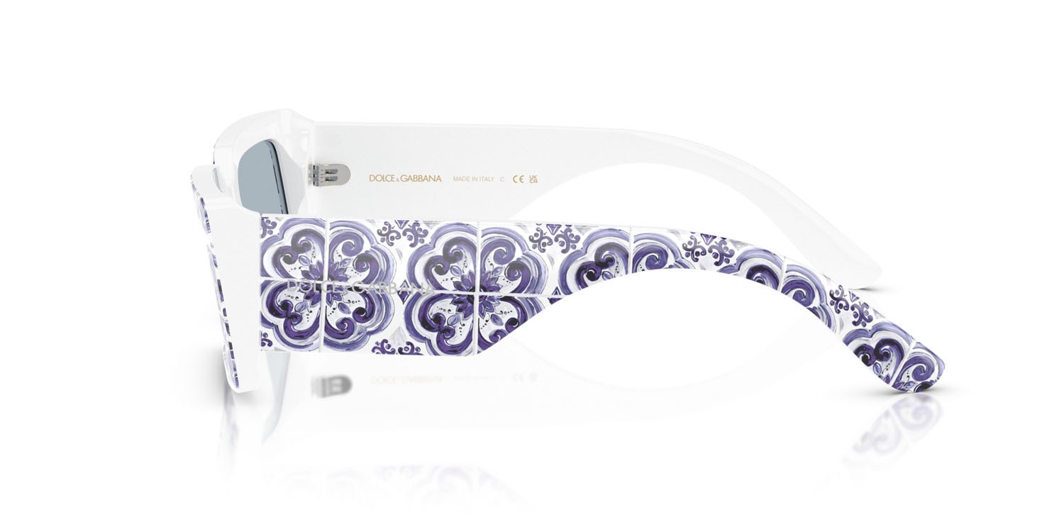 Sunglasses Dolce & Gabbana DG 4416 (345155) color maiolica blu su bianco shape rectangle lenses azzurro specchiato argento