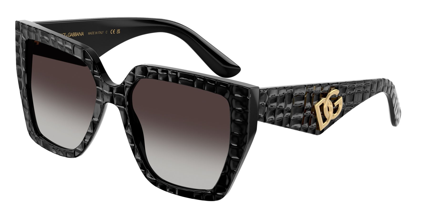 Sunglasses Dolce & Gabbana DG 4438 (32888G) color nero effetto coccodrillo shape square lenses sfumato grigio
