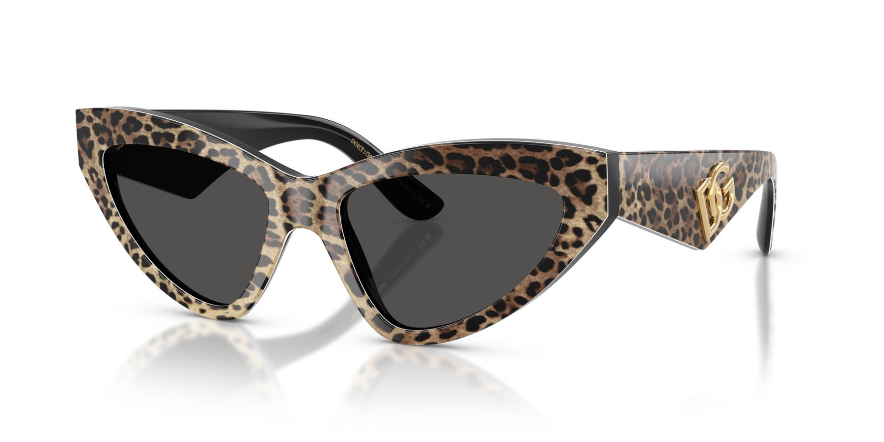 Sunglasses Dolce & Gabbana DG 4439 (316387) color stampa leopardo marrone su nero shape cat eye lenses grigio scuro