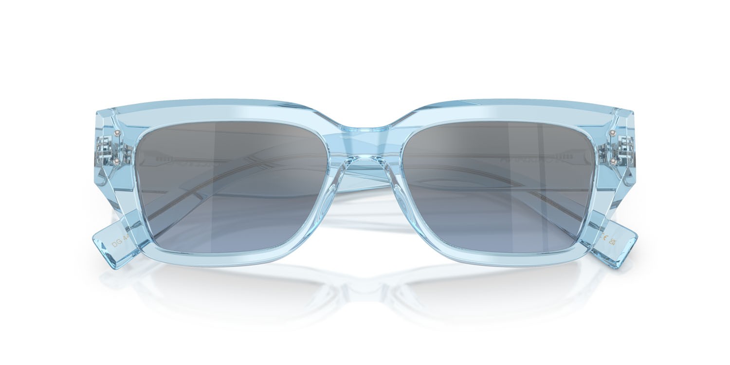 Occhiali da sole Dolce & Gabbana DG 4462 (33227C) colore blu trasparente forma cat eye lenti celeste sfumato argento a specchio