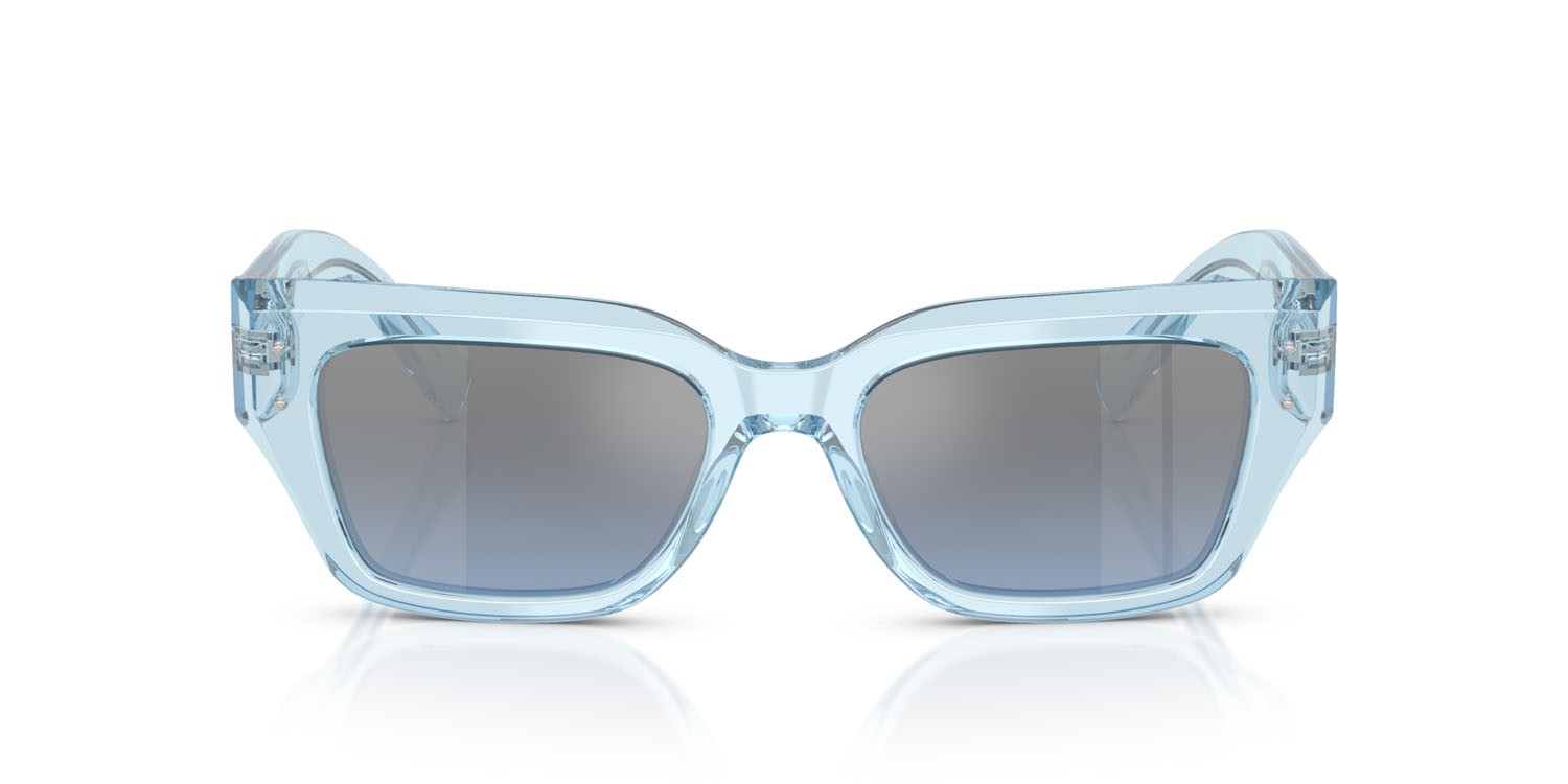 Occhiali da sole Dolce & Gabbana DG 4462 (33227C) colore blu trasparente forma cat eye lenti celeste sfumato argento a specchio