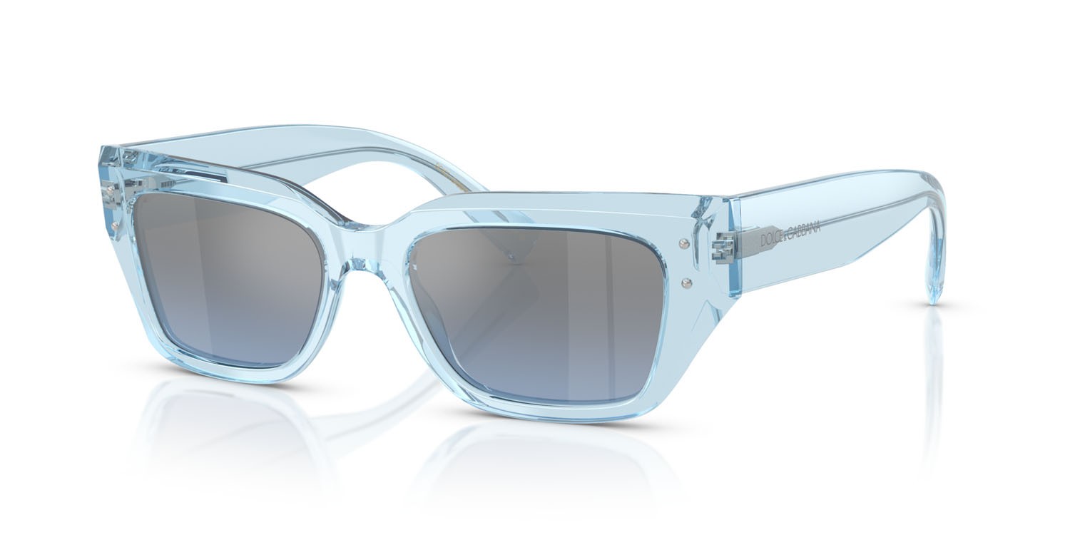 Occhiali da sole Dolce & Gabbana DG 4462 (33227C) colore blu trasparente forma cat eye lenti celeste sfumato argento a specchio
