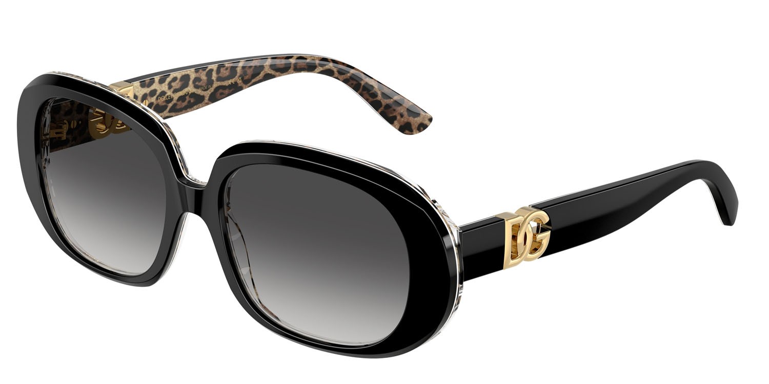Occhiali da sole Dolce & Gabbana DG 4476 (32998G) colore top nero su stampa leopardo marrone forma ovale lenti sfumato grigio