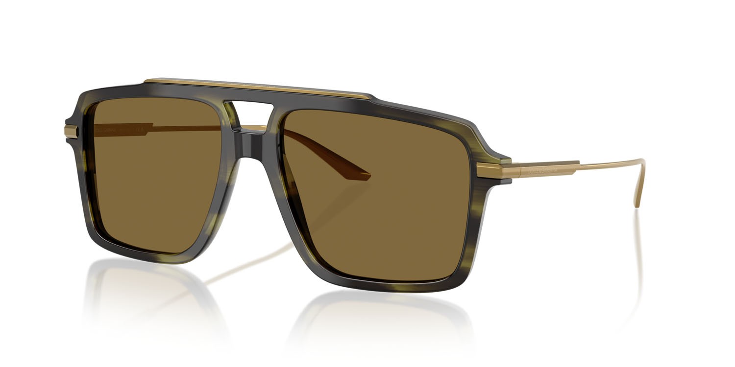 Occhiali da sole Dolce & Gabbana DG 4477 (3447S7) colore verde oliva striato forma aviator lenti marrone