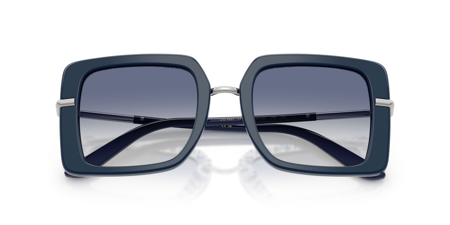 Occhiali da sole Dolce & Gabbana DG 4491 (341419) colore blue on blue maiolica forma quadrato lenti trasparente sfumato azzurro