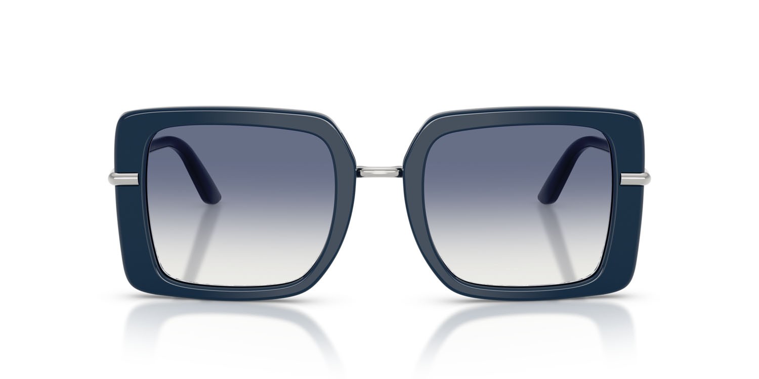 Occhiali da sole Dolce & Gabbana DG 4491 (341419) colore blue on blue maiolica forma quadrato lenti trasparente sfumato azzurro