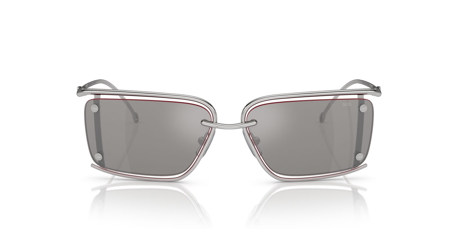 Sunglasses Diesel DL 1002 (103/6G) color argento lucido shape rectangle lenses grigio a specchio