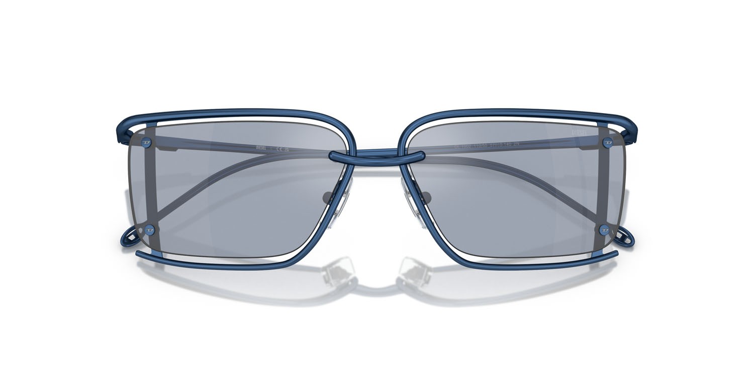 Occhiali da sole Diesel DL 1002 (110/55) colore blu lucido forma rettangolare lenti azzurro specchiato argento