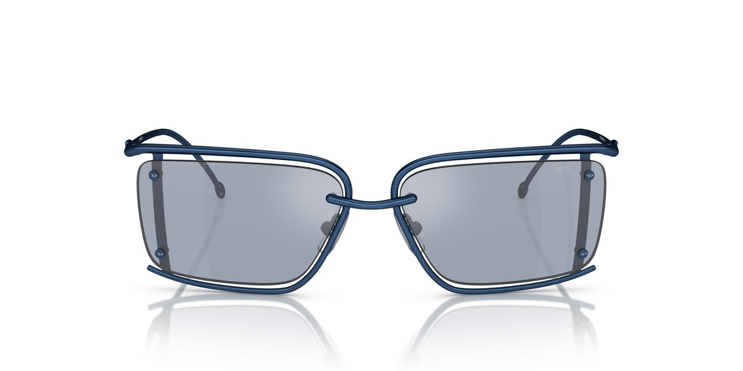 Occhiali da sole Diesel DL 1002 (110/55) colore blu lucido forma rettangolare lenti azzurro specchiato argento