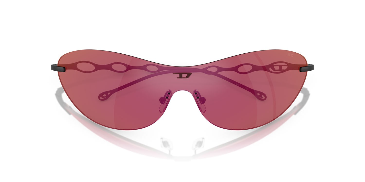 Occhiali da sole Diesel DL 1006 (109/D0) colore nero opaco forma ovale lenti viola scuro specchiato rosso