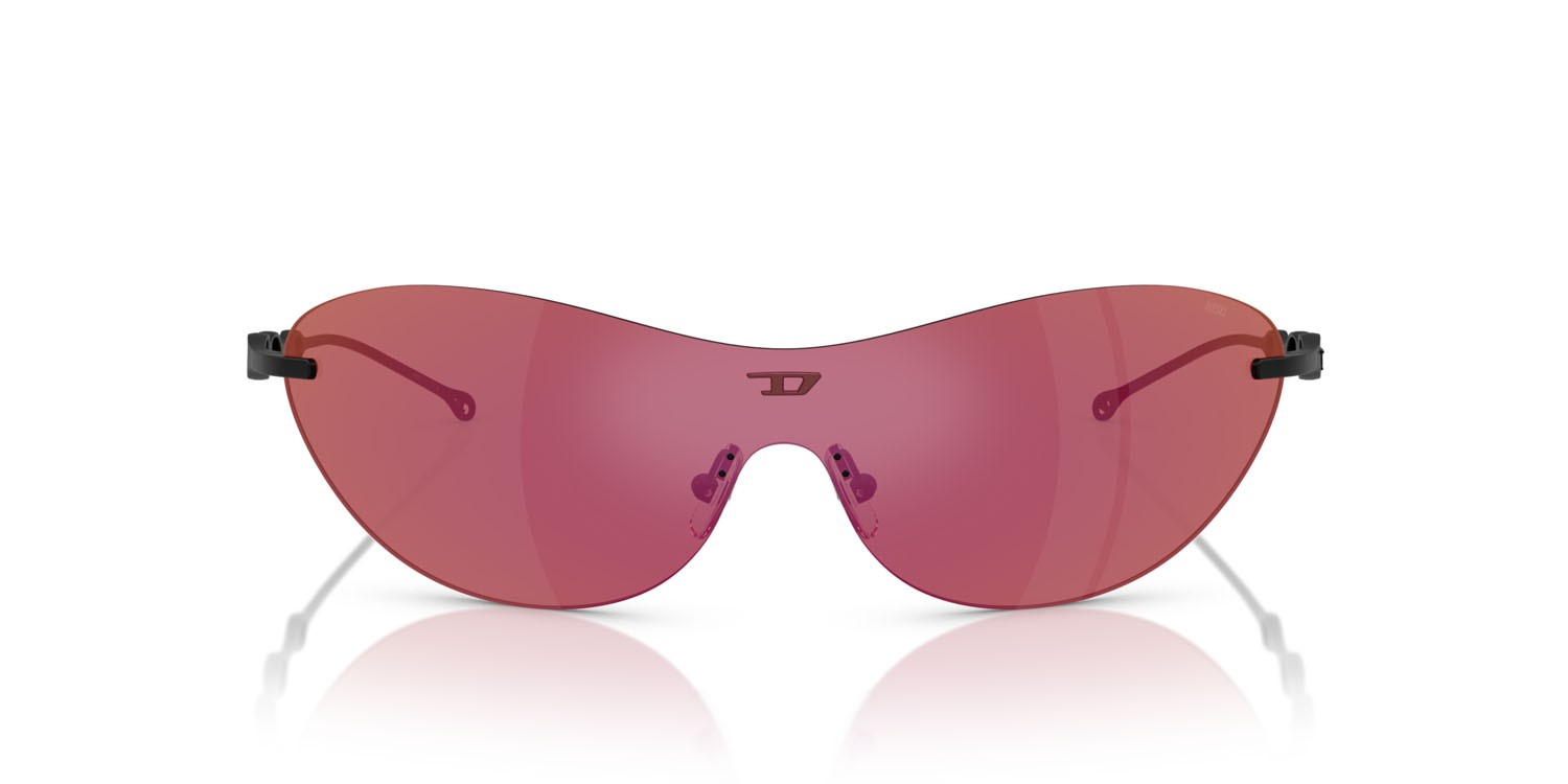 Occhiali da sole Diesel DL 1006 (109/D0) colore nero opaco forma ovale lenti viola scuro specchiato rosso