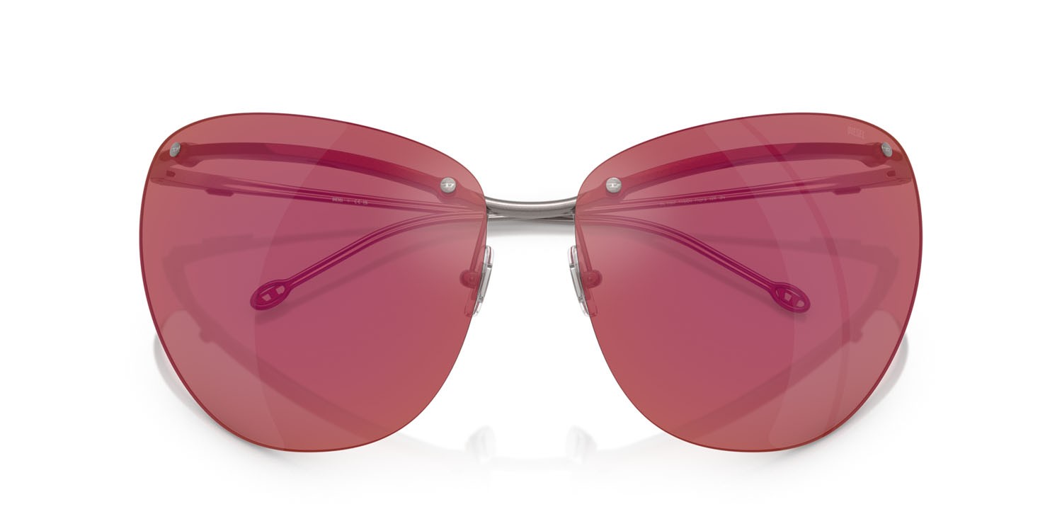 Occhiali da sole Diesel DL 1007 (115/D0) colore gunmetal sabbiato forma cat eye lenti viola scuro specchiato rosso