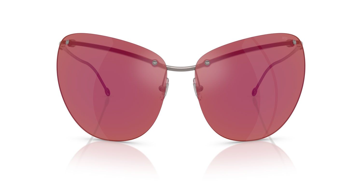 Occhiali da sole Diesel DL 1007 (115/D0) colore gunmetal sabbiato forma cat eye lenti viola scuro specchiato rosso