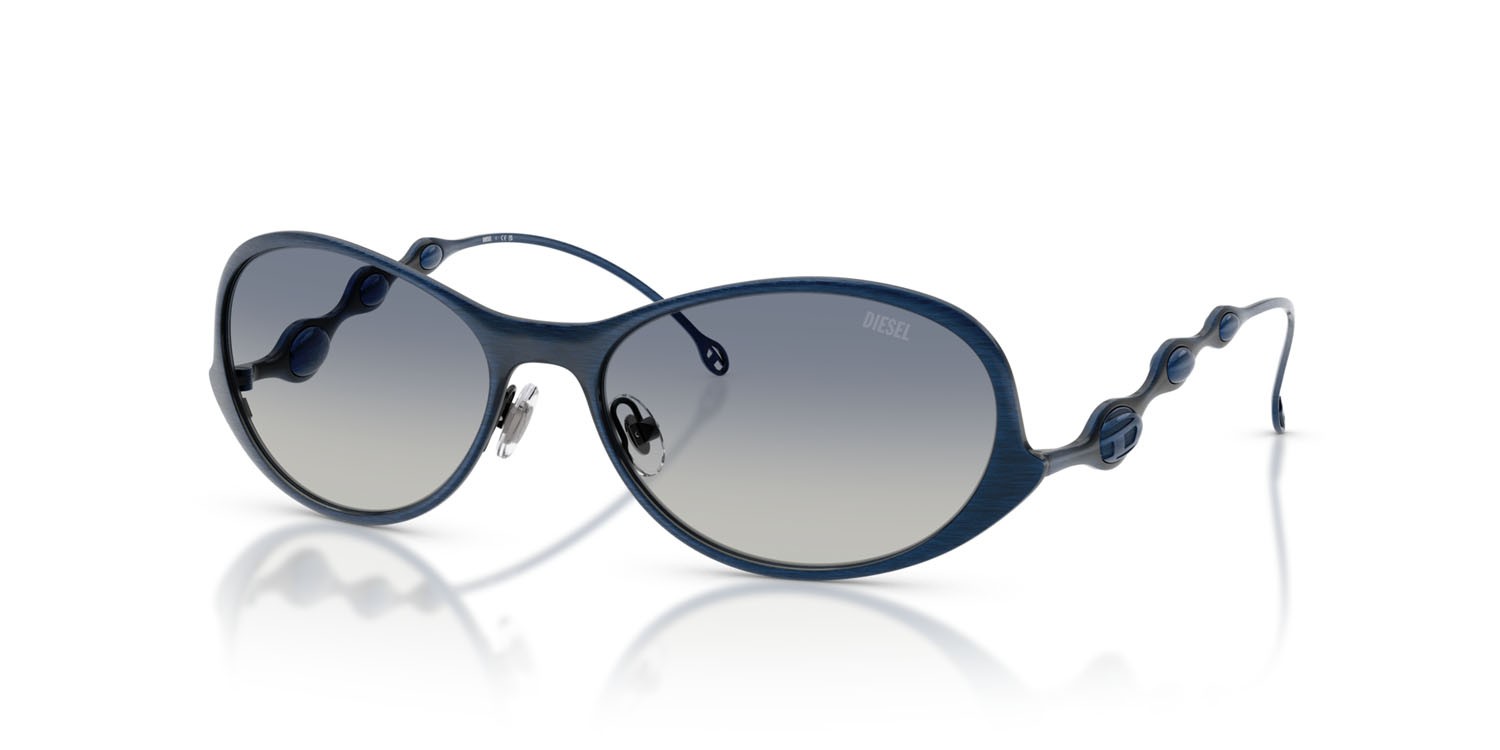 Sunglasses Diesel DL 1014 (102414) color shiny brushed antique blue shape oval lenses blu sfumato