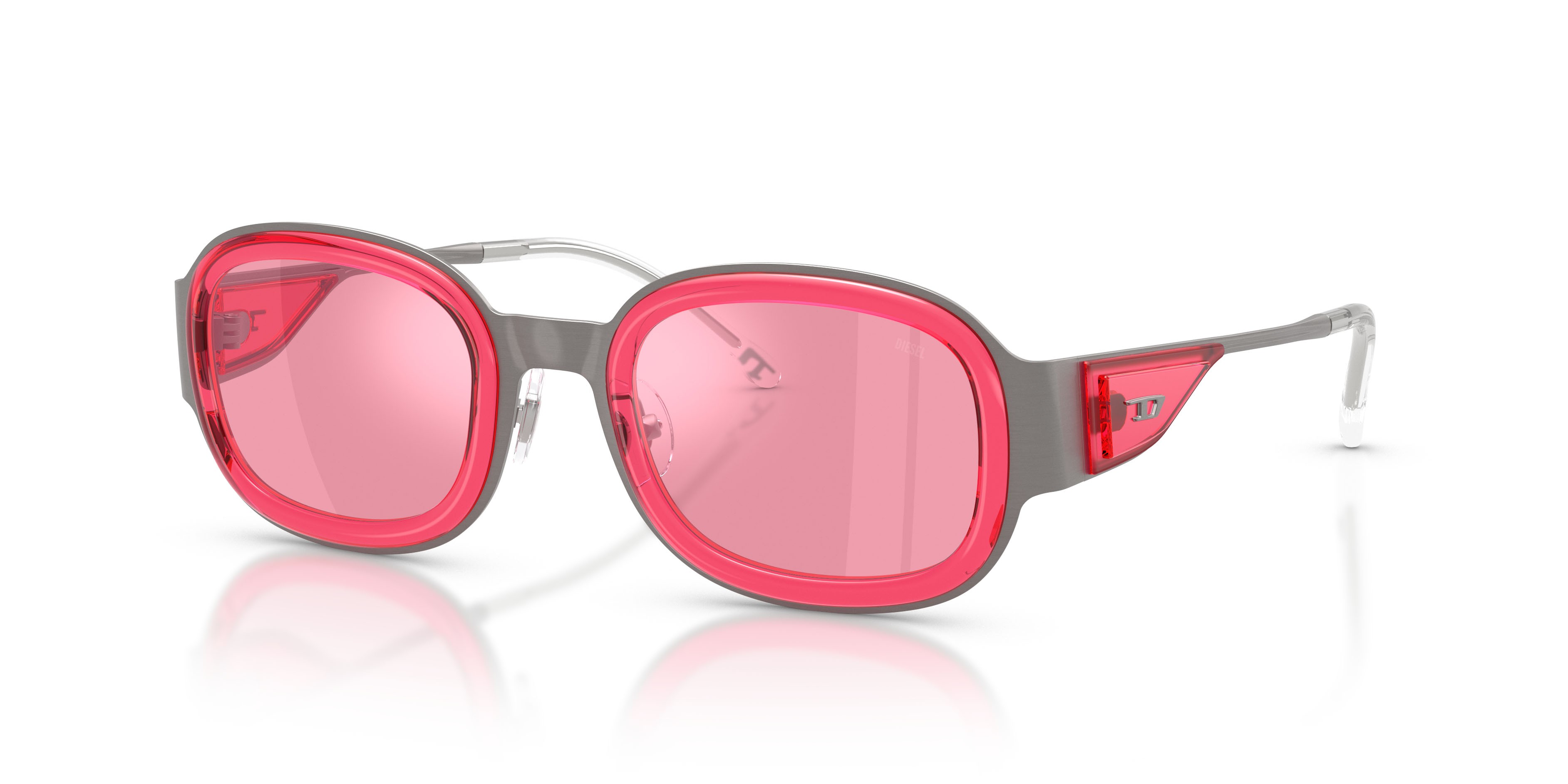 Occhiali da sole Diesel DL 1020 (104530) colore gunmetal spazzolato forma quadrato lenti rosa specchiata interno argento