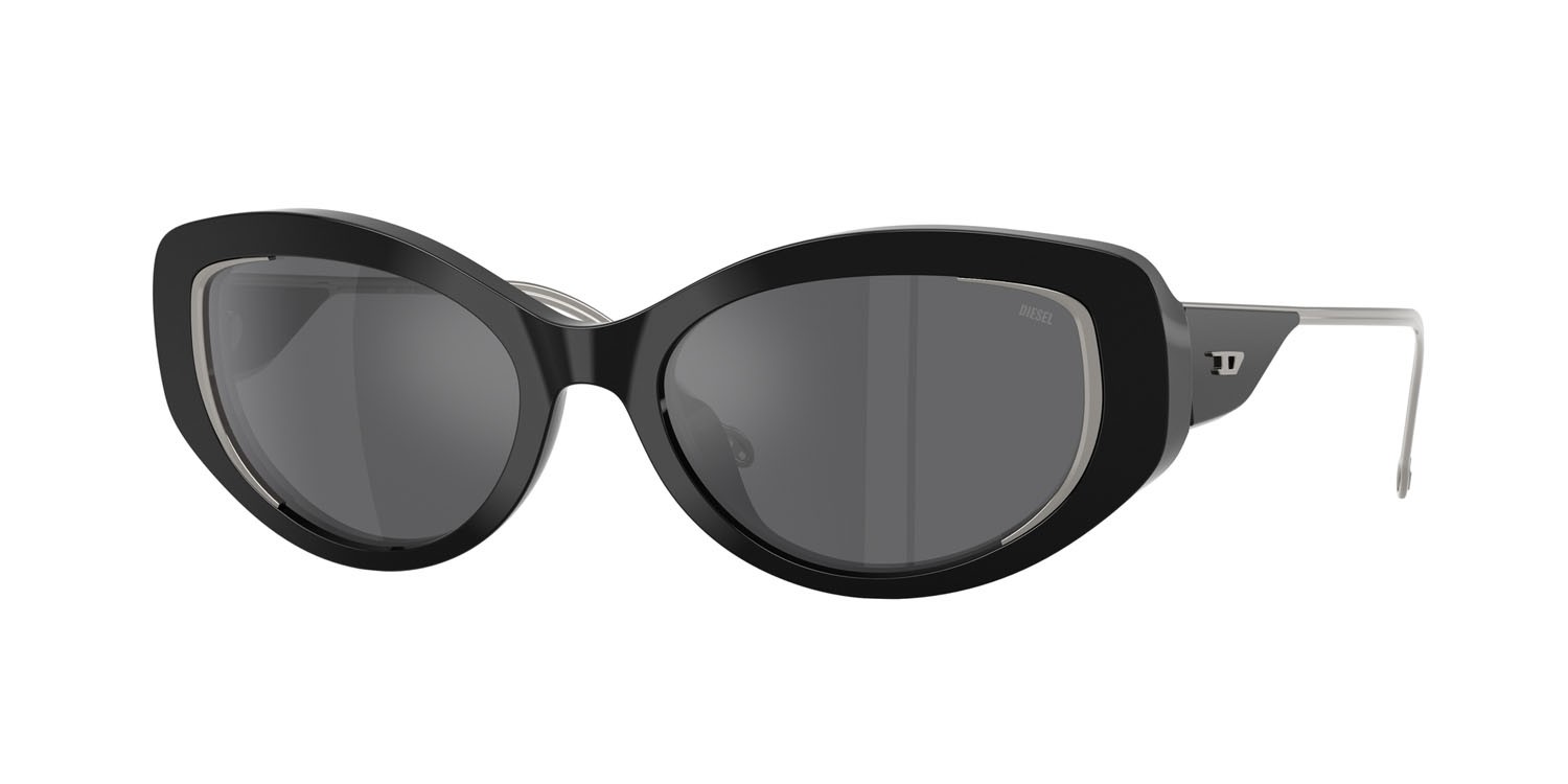 Occhiali da sole Diesel DL 2001MU (701/6G) colore nero lucido forma ovale lenti grigio specchiato argento
