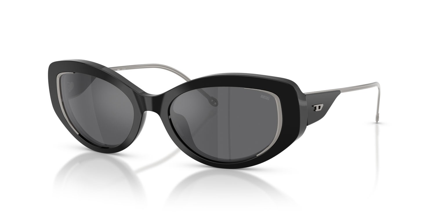 Occhiali da sole Diesel DL 2001MU (701/6G) colore nero lucido forma ovale lenti grigio specchiato argento