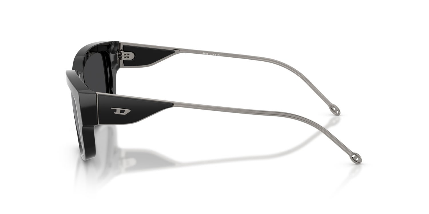 Sunglasses Diesel DL 2002MU (701/6G) color nero lucido shape rectangle lenses grigio specchiato argento