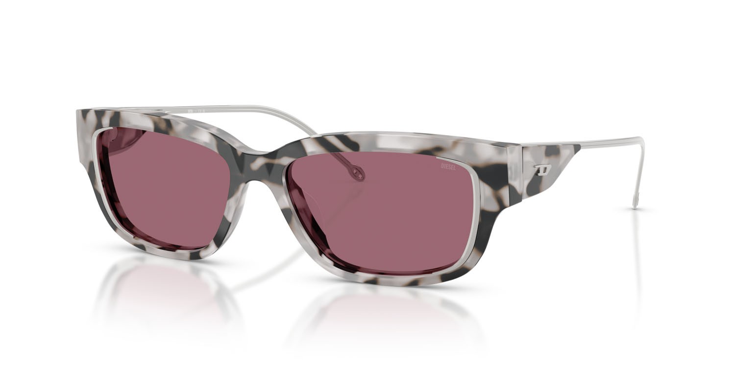 Sunglasses Diesel DL 2002MU (721/B5) color grigio tartarugato brillante shape rectangle lenses specchiata rossa