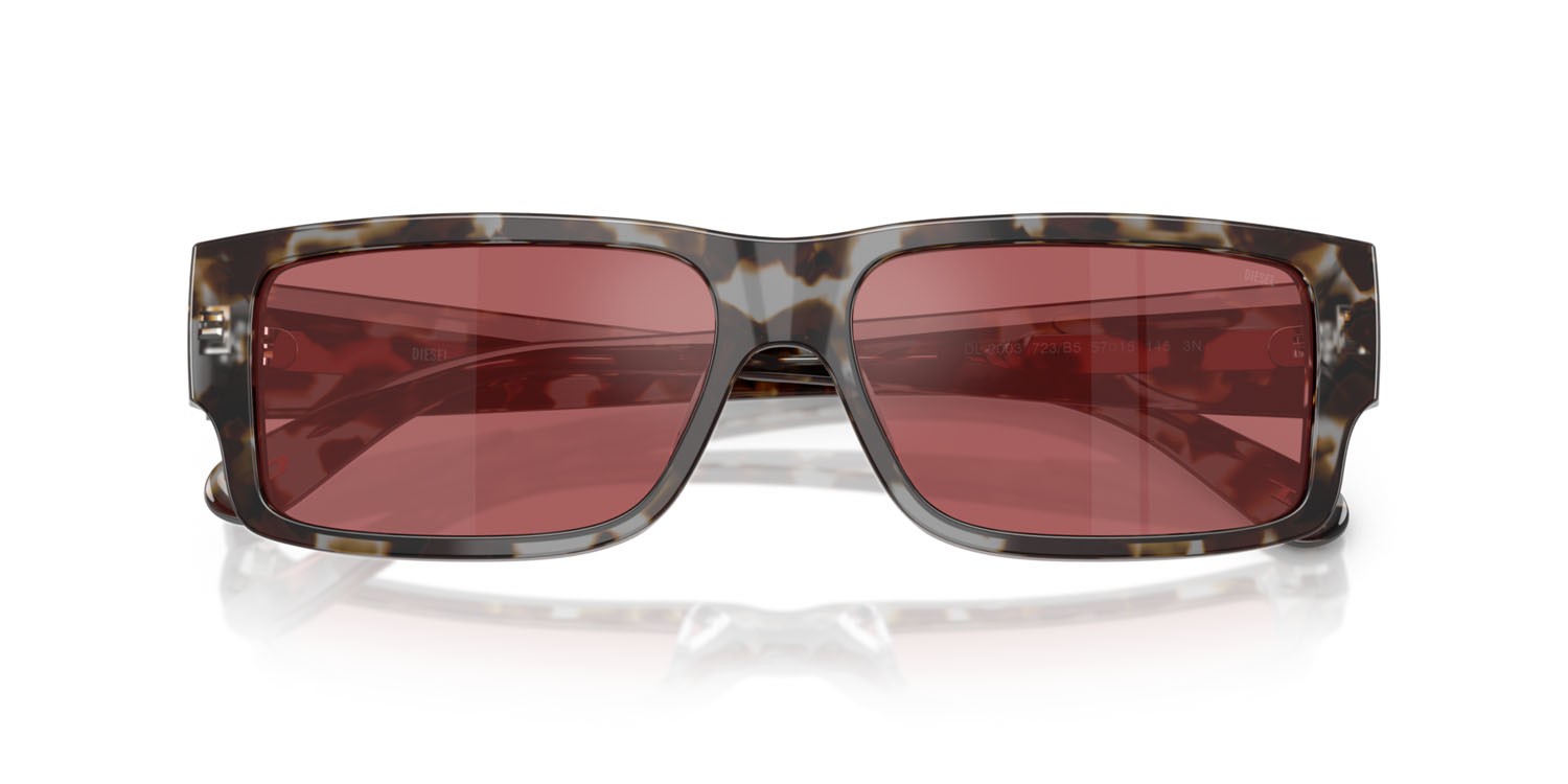 Sunglasses Diesel DL 2003 (723/B5) color grigio tartarugato brillante shape rectangle lenses red hiper mirror