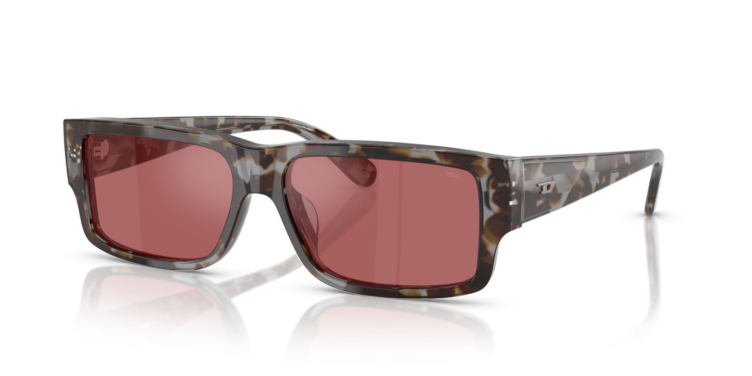 Sunglasses Diesel DL 2003 (723/B5) color grigio tartarugato brillante shape rectangle lenses red hiper mirror