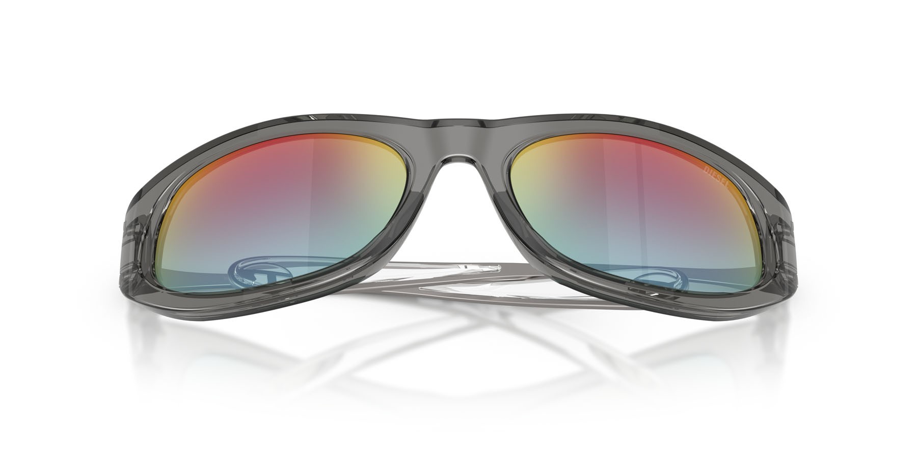 Occhiali da sole Diesel DL 2007U (2027B6) colore grigio scuro trasparente forma cat eye lenti green gradient brown mirror red