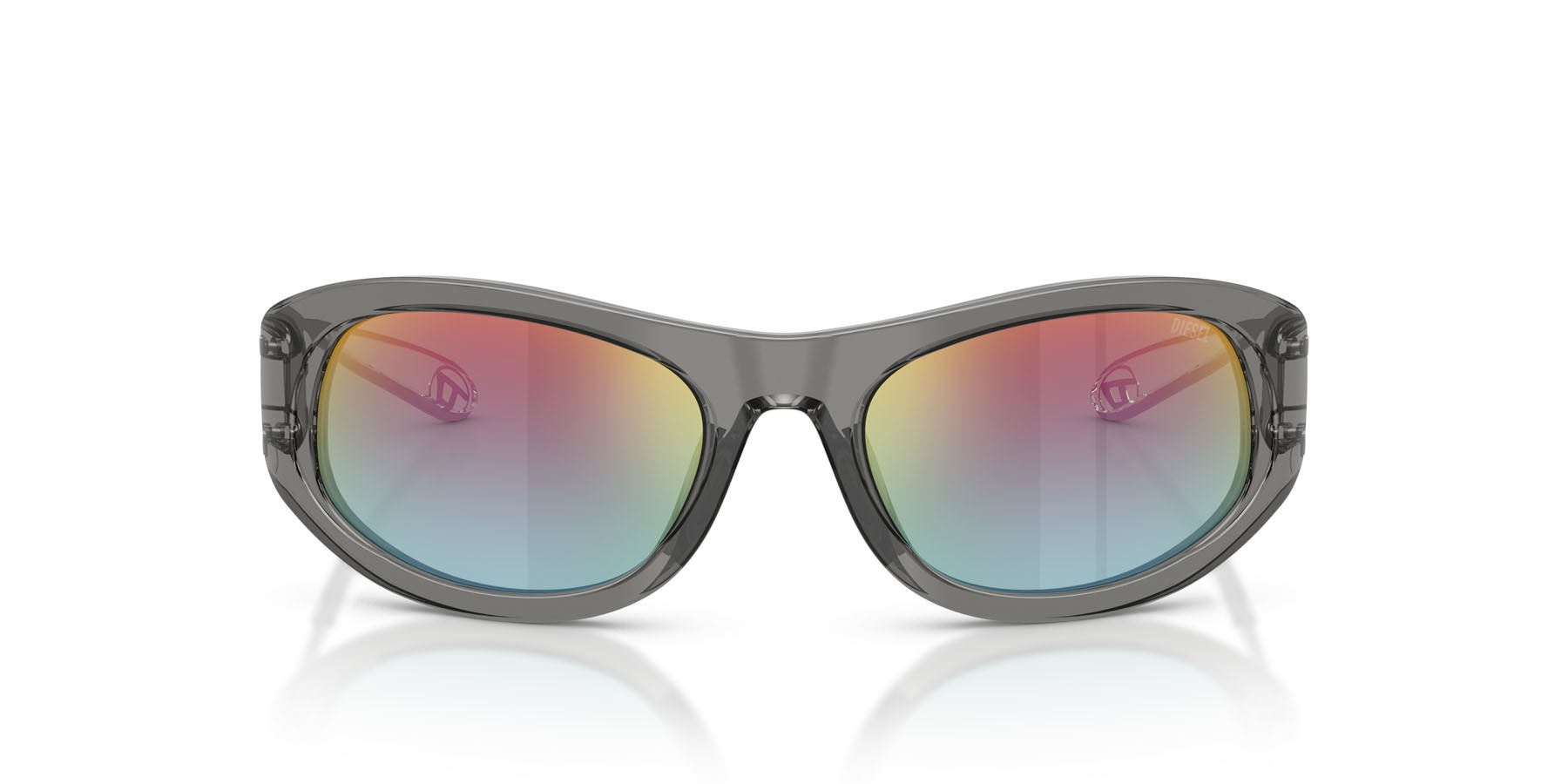 Occhiali da sole Diesel DL 2007U (2027B6) colore grigio scuro trasparente forma cat eye lenti green gradient brown mirror red