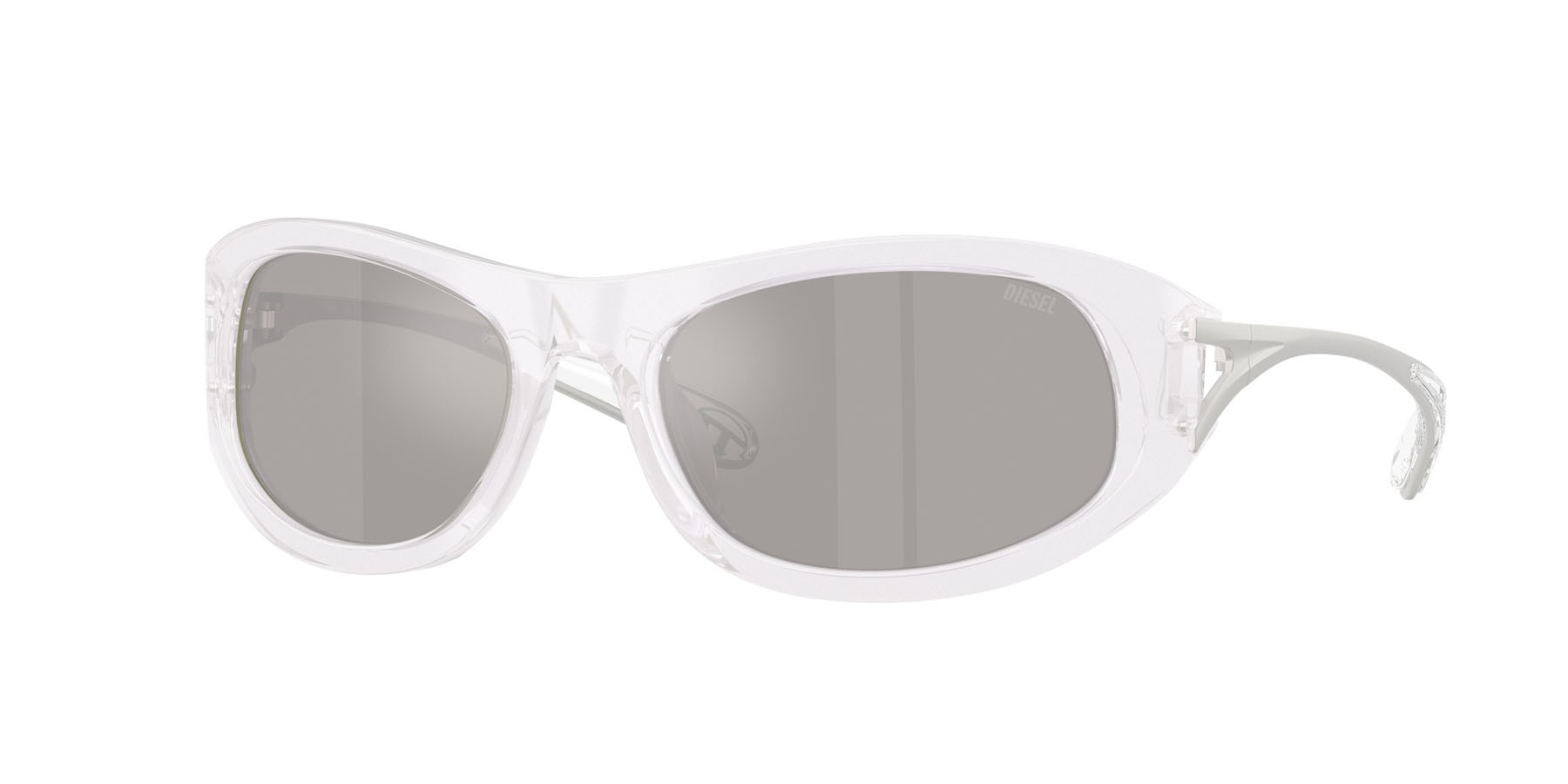 Sunglasses Diesel DL 2007U (20286G) color bianco opalino shape cat eye lenses argento a specchio