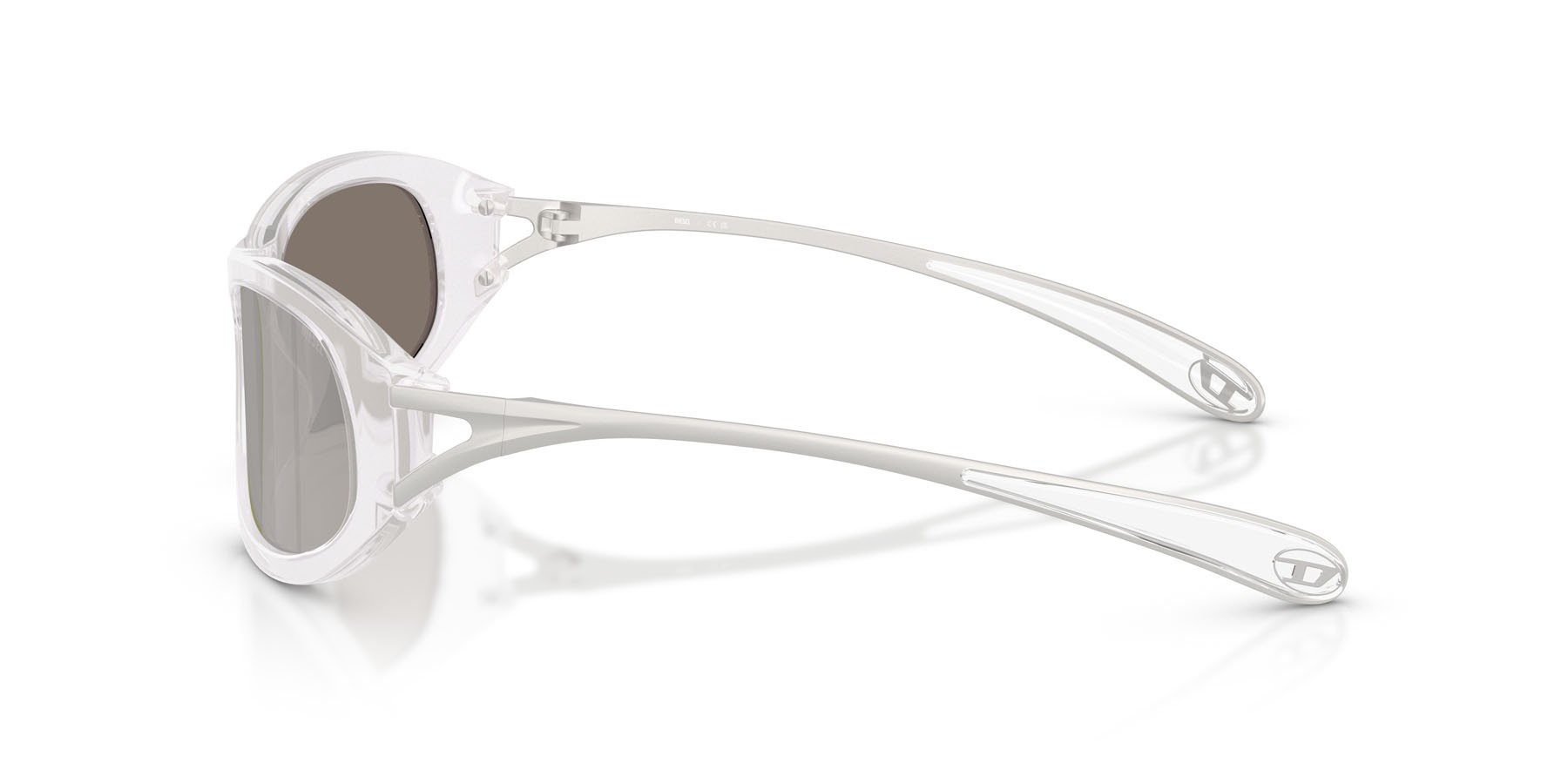 Sunglasses Diesel DL 2007U (20286G) color bianco opalino shape cat eye lenses argento a specchio