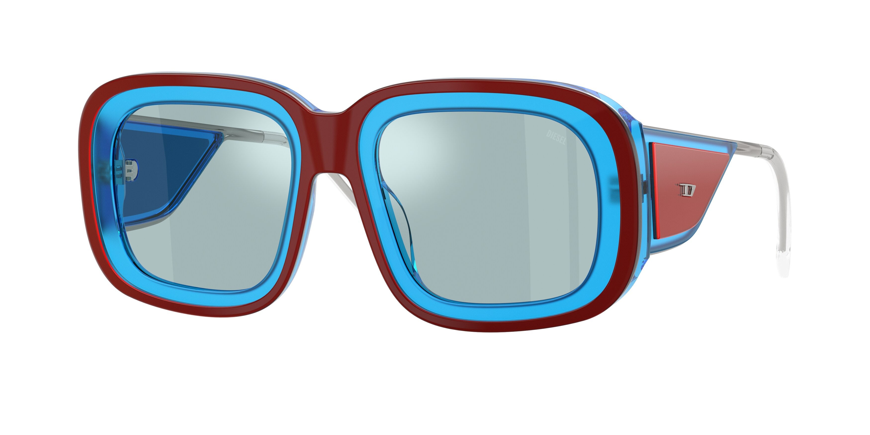 Occhiali da sole Diesel DL 2015U (20487C) colore marrone metallizzato forma quadrato lenti azzurro chiaro specchiato argento