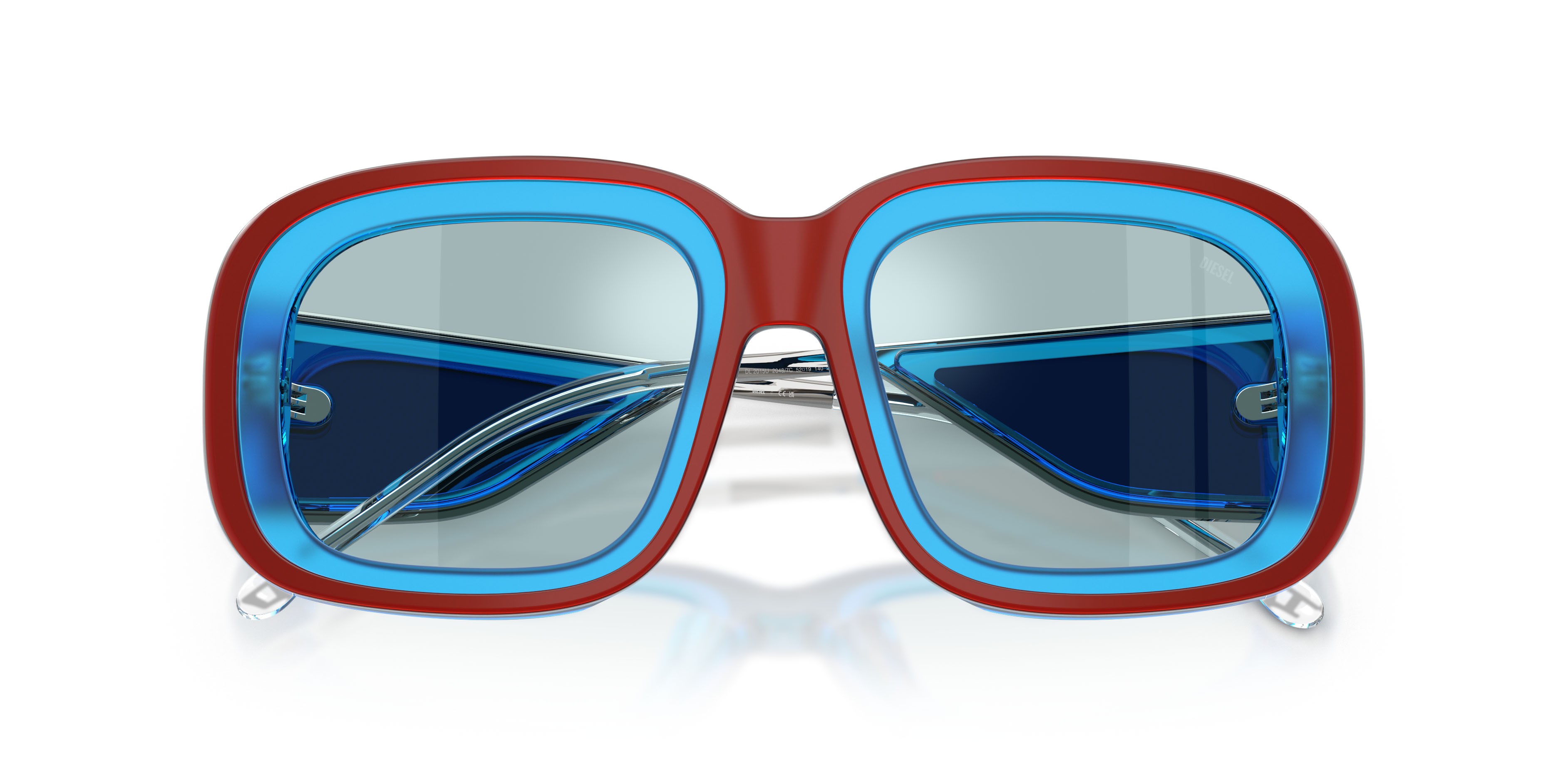 Occhiali da sole Diesel DL 2015U (20487C) colore marrone metallizzato forma quadrato lenti azzurro chiaro specchiato argento