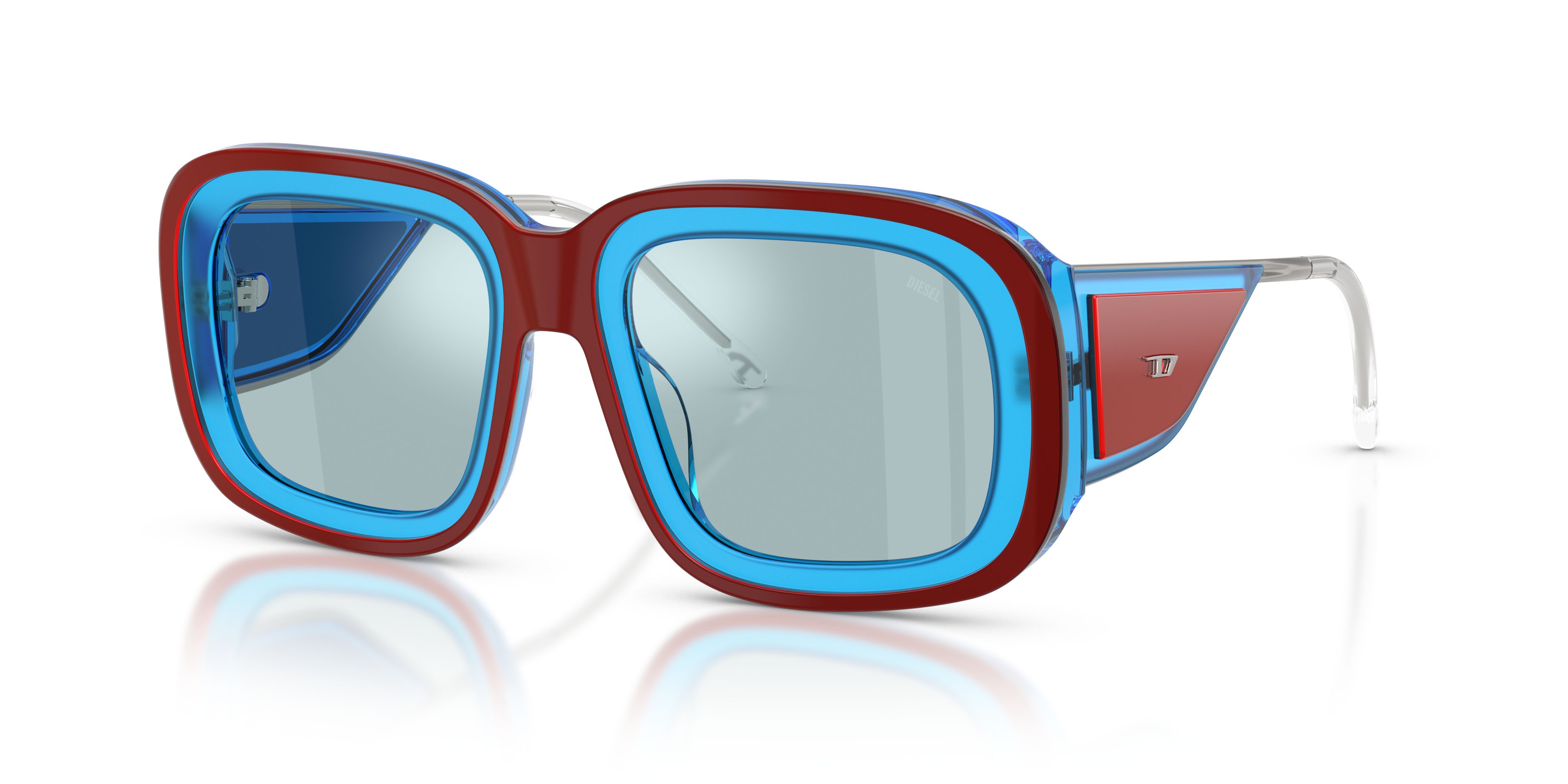 Occhiali da sole Diesel DL 2015U (20487C) colore marrone metallizzato forma quadrato lenti azzurro chiaro specchiato argento