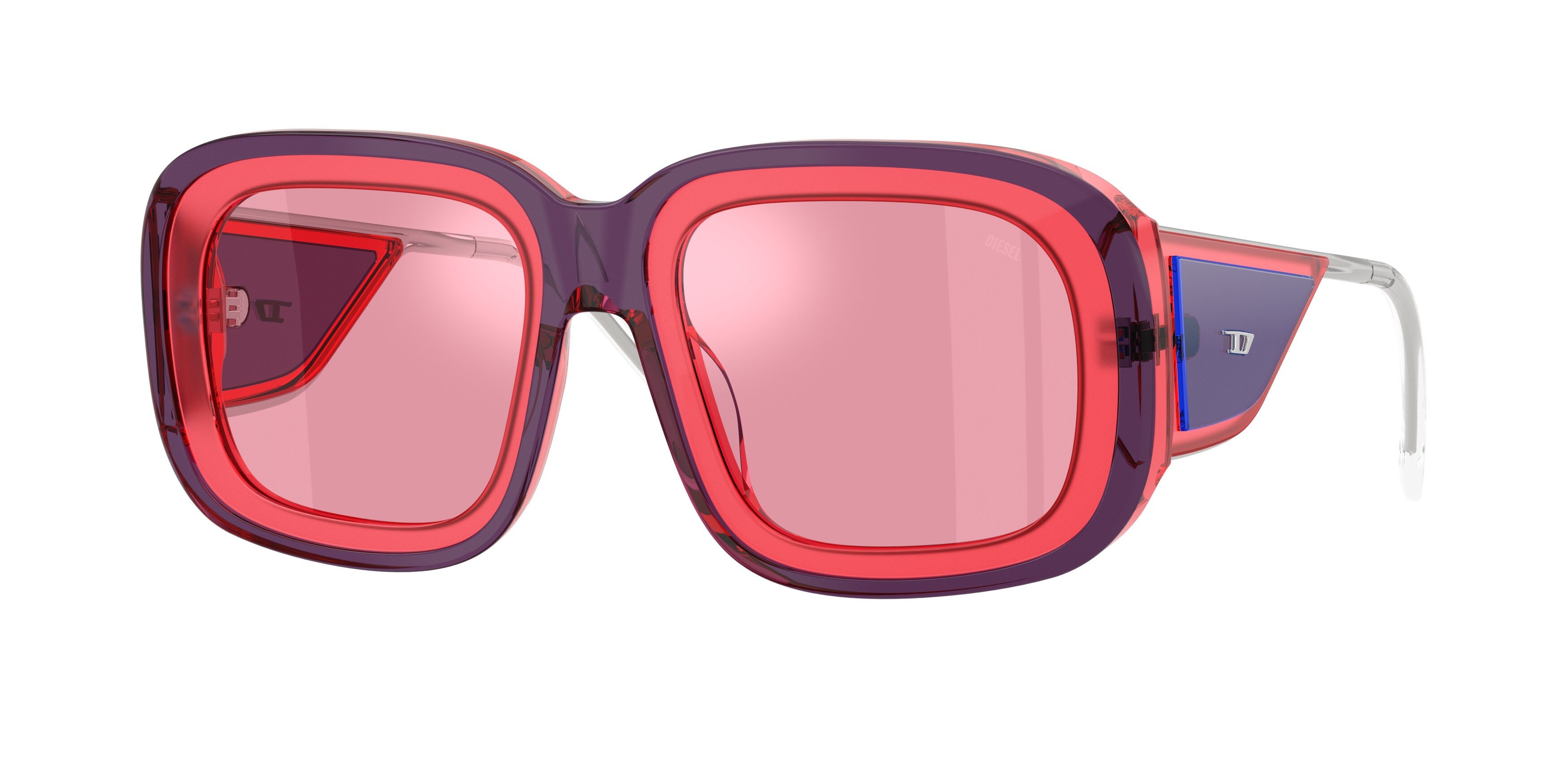 Sunglasses Diesel DL 2015U (204930) color rosa trasparente shape square lenses rosa specchiata interno argento