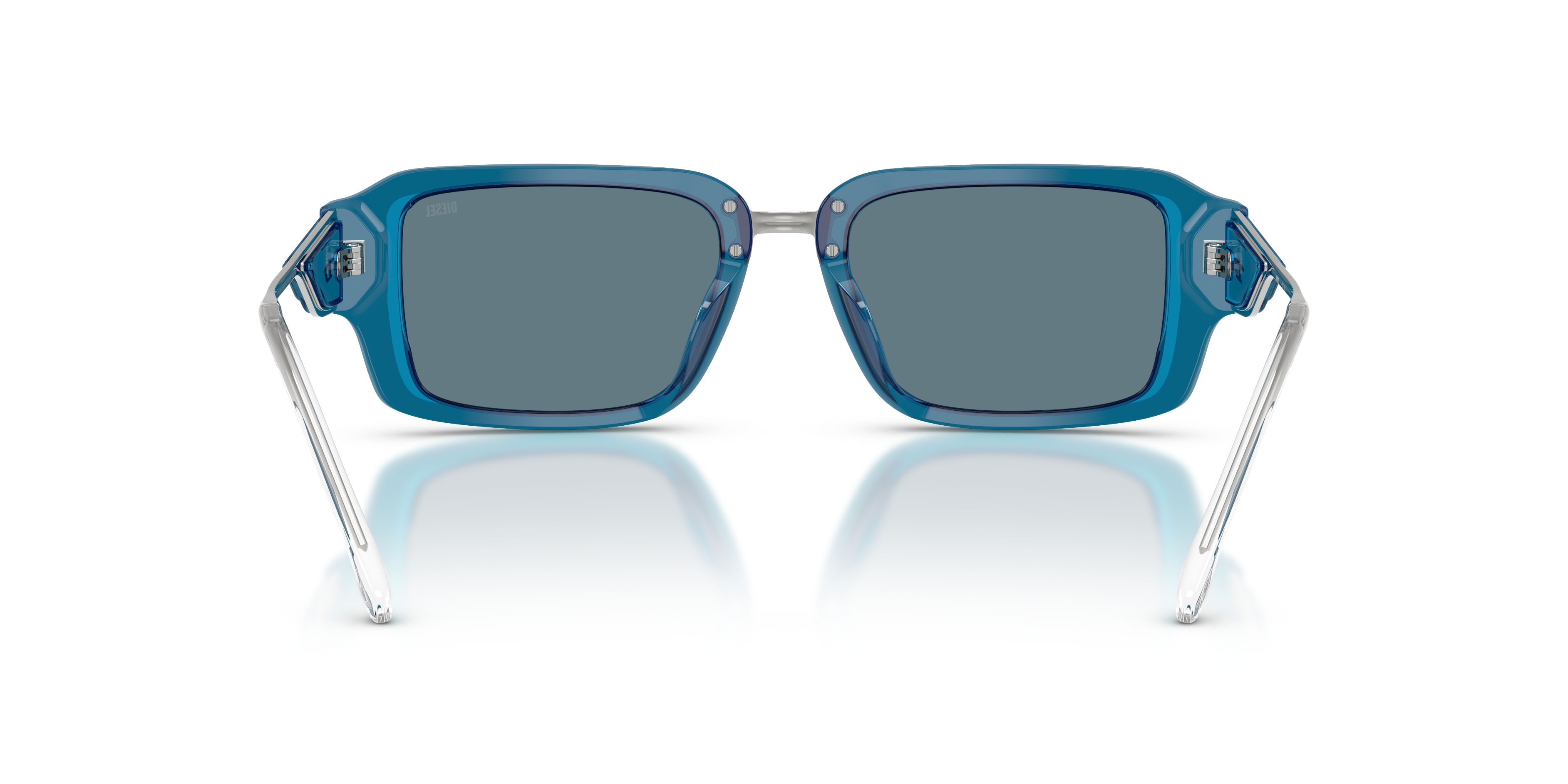 Occhiali da sole Diesel DL 2016U (20511U) colore blu trasparente forma rettangolare lenti azzurro specchiato argento