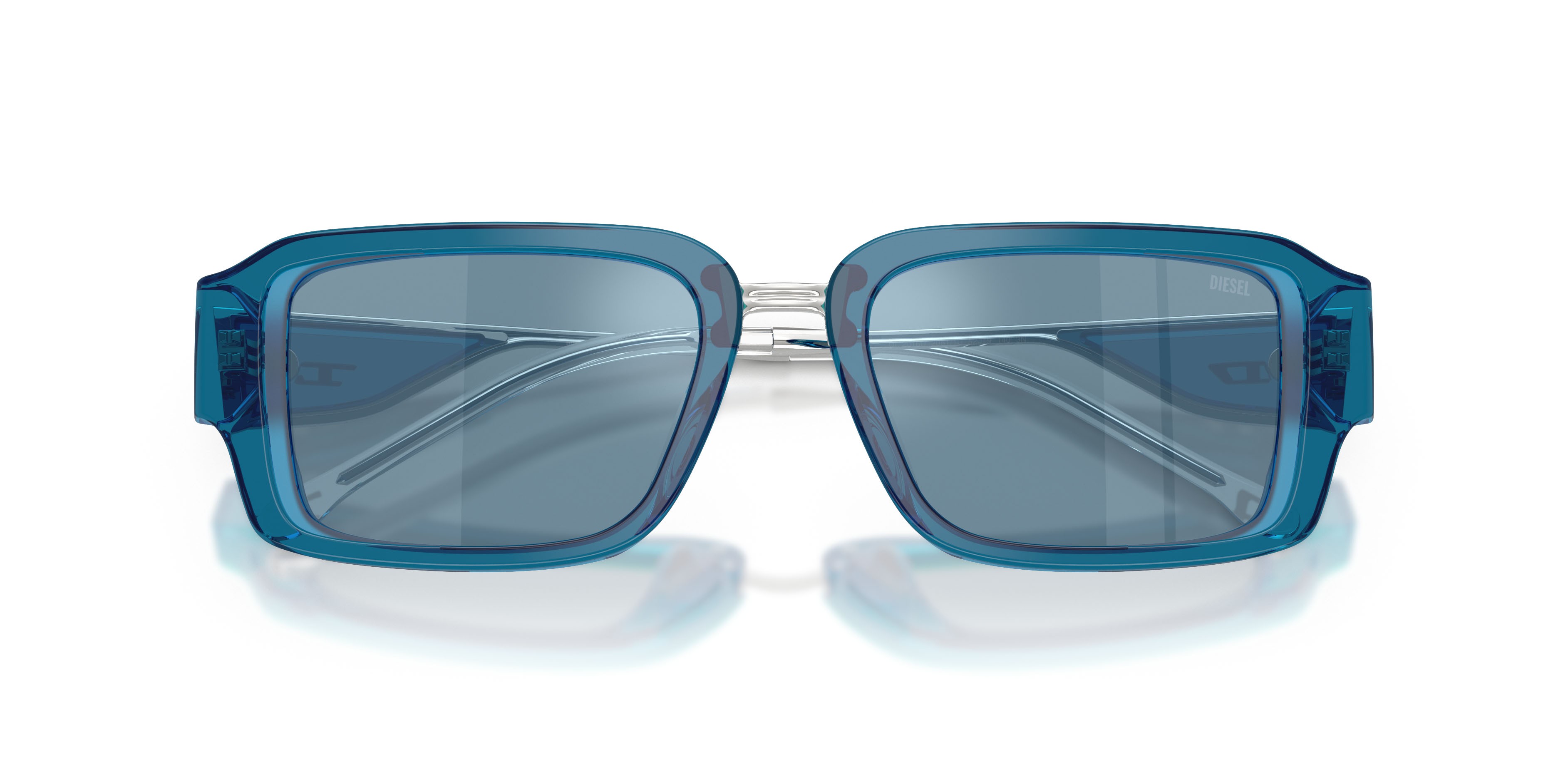 Occhiali da sole Diesel DL 2016U (20511U) colore blu trasparente forma rettangolare lenti azzurro specchiato argento